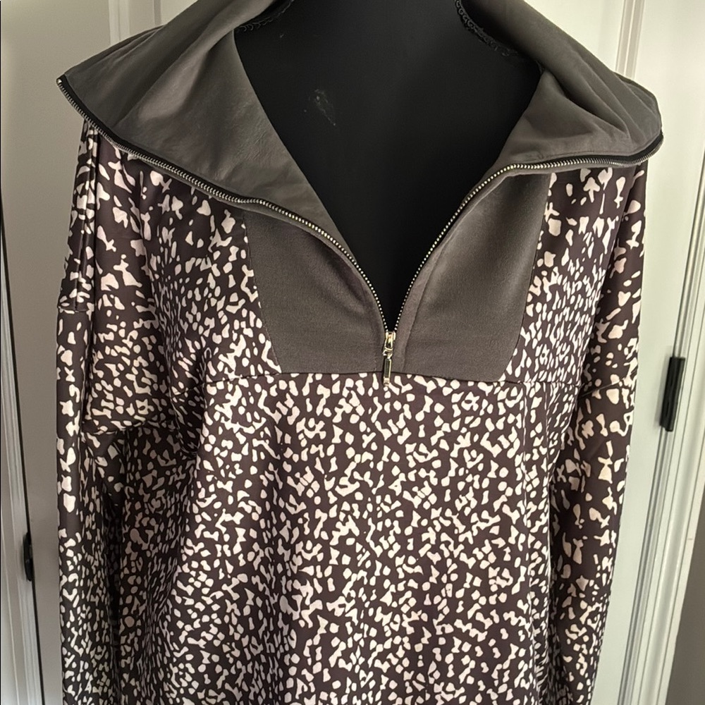 Brown and Cream Patterned half zip Jacket long sleeved